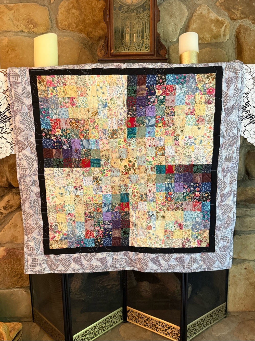 Floral Patchwork Quilted Wall Hanging 35x36